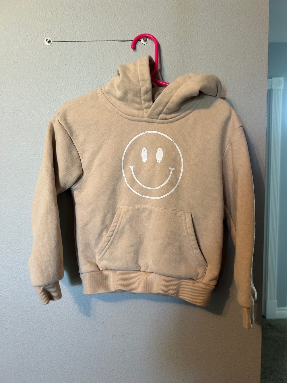 Little Bipsy Beige Hoodie with White Smiley Graphic